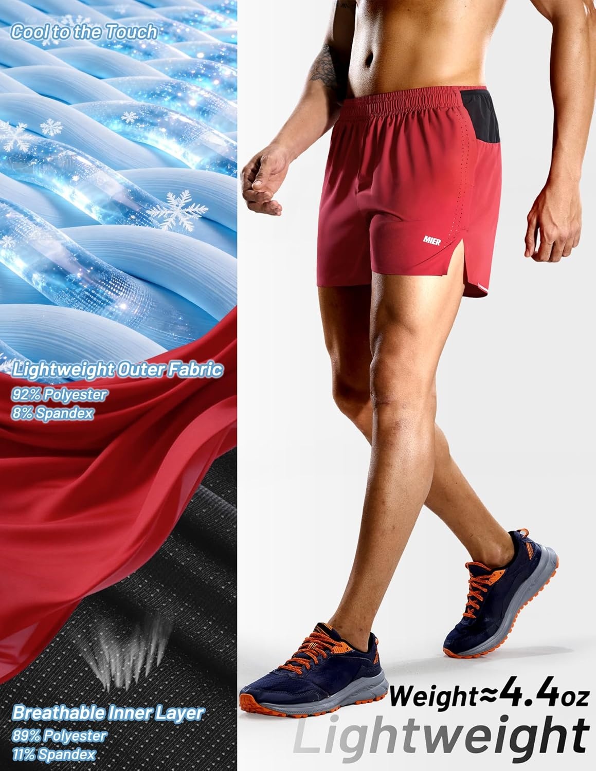 image:imageMIER Limitless Mens 35 Running Shorts Quick Dry BriefLined Marathon Racing Shorts with Pockets PackableRed