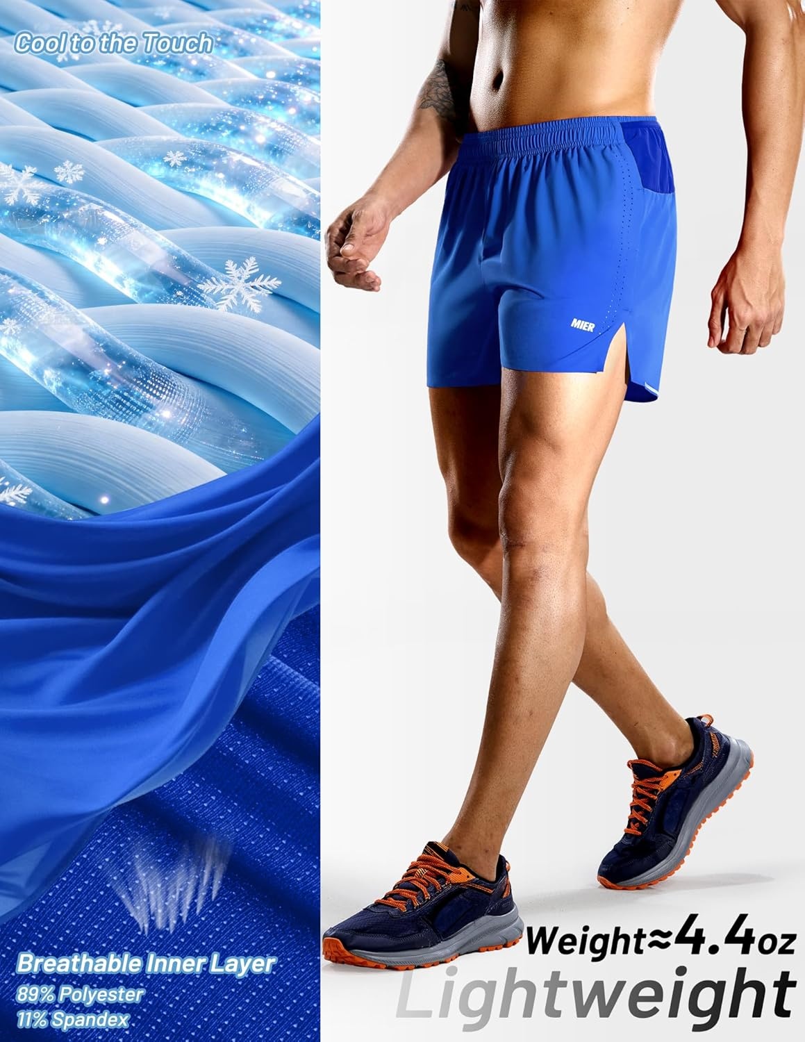 image:imageMIER Limitless Mens 35 Running Shorts Quick Dry BriefLined Marathon Racing Shorts with Pockets PackableRoyal Blue