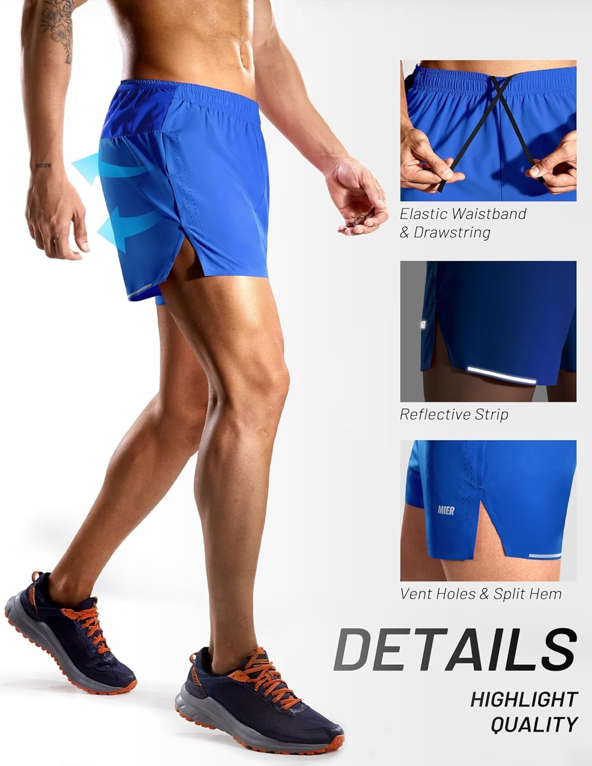 image:imageMIER Limitless Mens 35 Running Shorts Quick Dry BriefLined Marathon Racing Shorts with Pockets PackableRoyal Blue