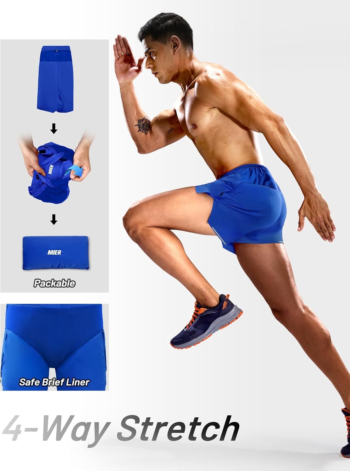 image:imageMIER Limitless Mens 35 Running Shorts Quick Dry BriefLined Marathon Racing Shorts with Pockets PackableRoyal Blue