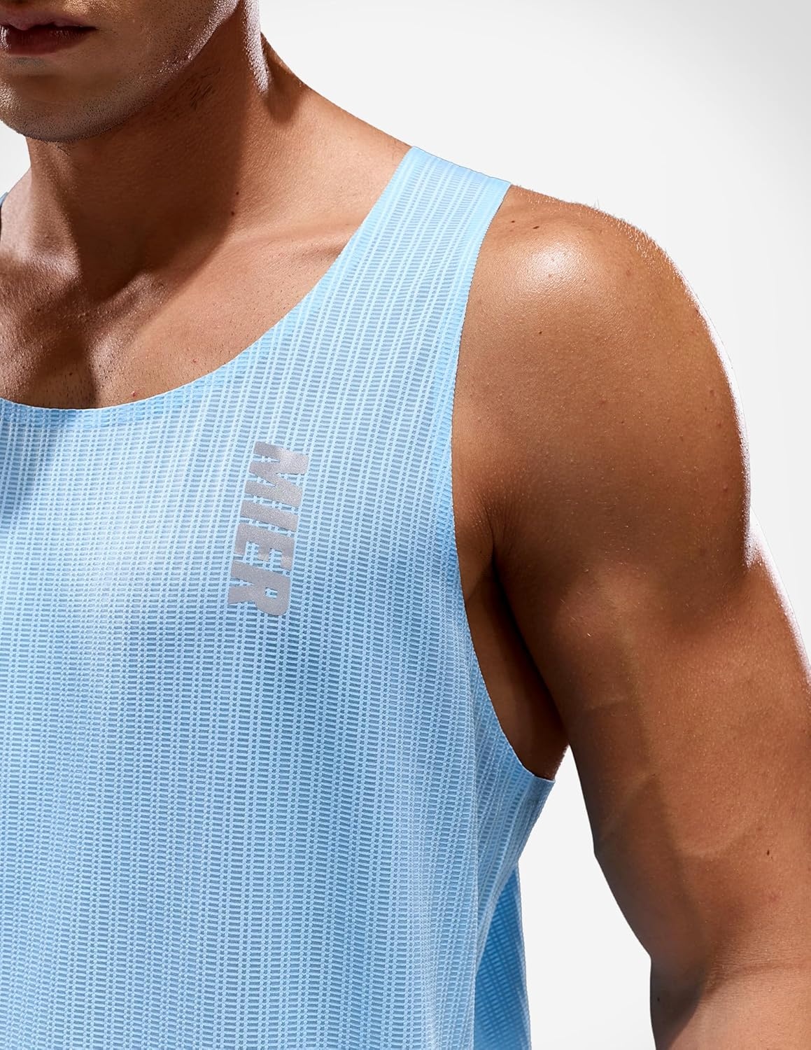 image:imageMIER Limitless Running Tank Tops Mens Quick Dry Seamless Marathon Racing Singlets Ultra LightweightLight Blue