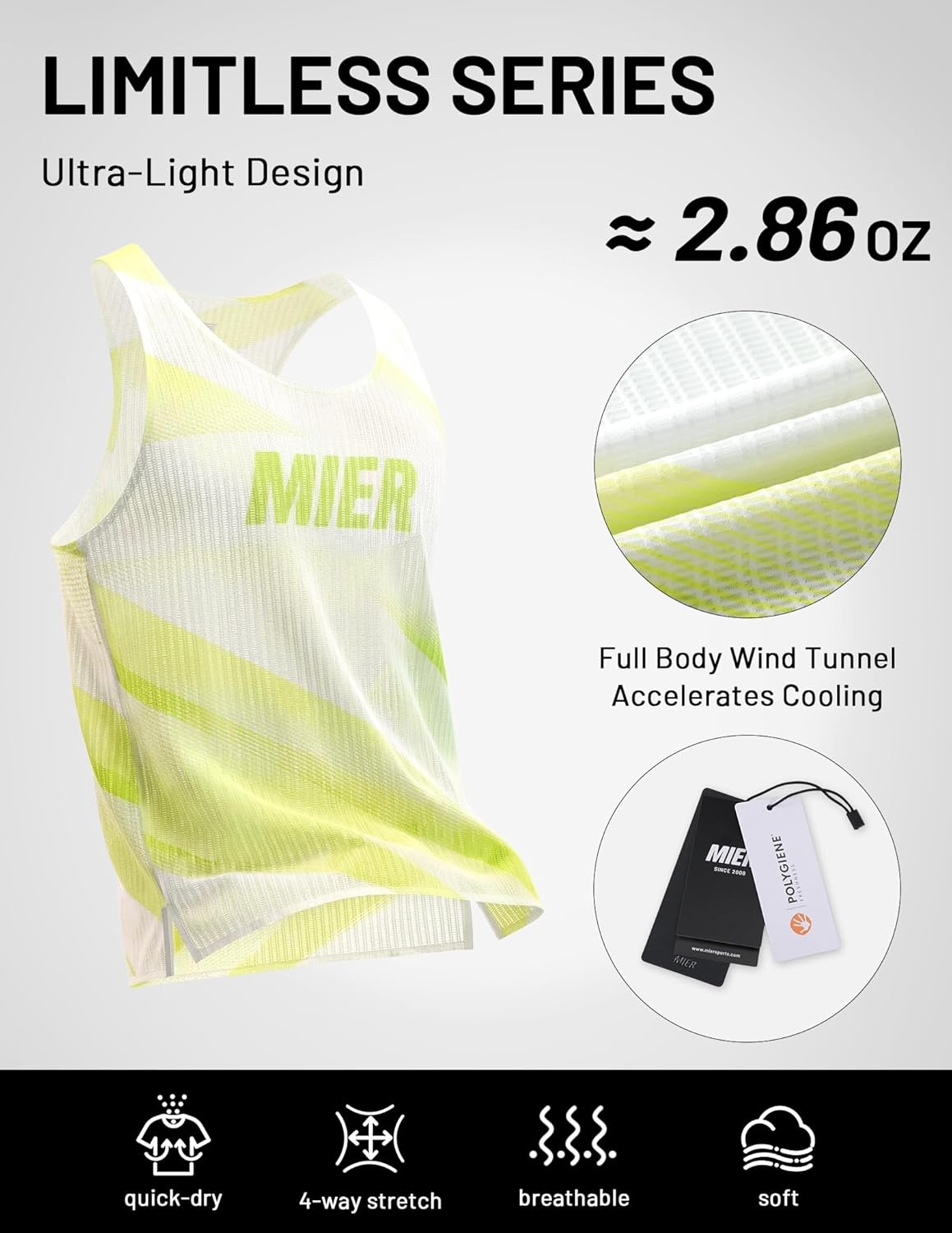 image:imageMIER Limitless Running Tank Tops Mens Quick Dry Seamless Marathon Racing Singlets Ultra LightweightLime Stripe