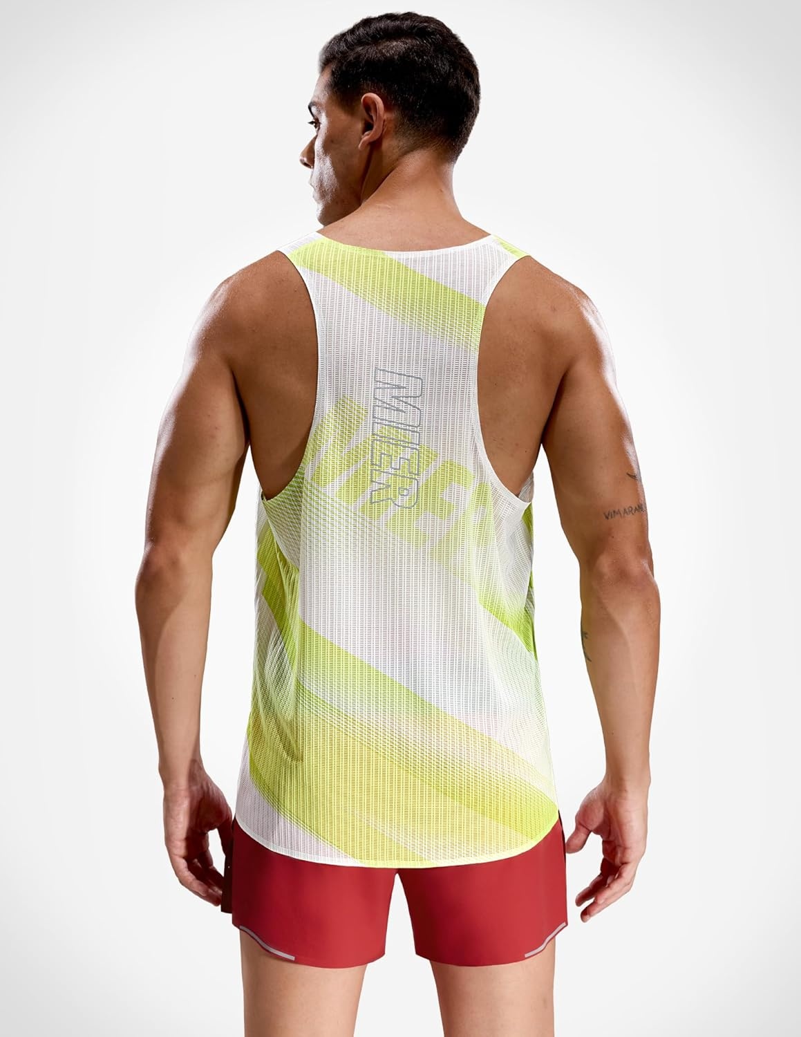 image:imageMIER Limitless Running Tank Tops Mens Quick Dry Seamless Marathon Racing Singlets Ultra LightweightLime Stripe