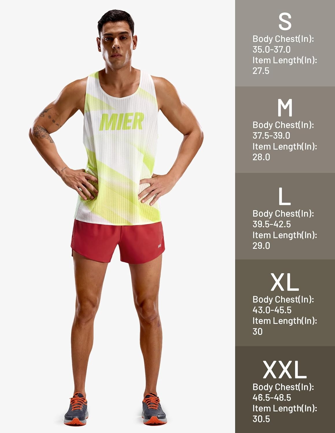 image:imageMIER Limitless Running Tank Tops Mens Quick Dry Seamless Marathon Racing Singlets Ultra LightweightLime Stripe