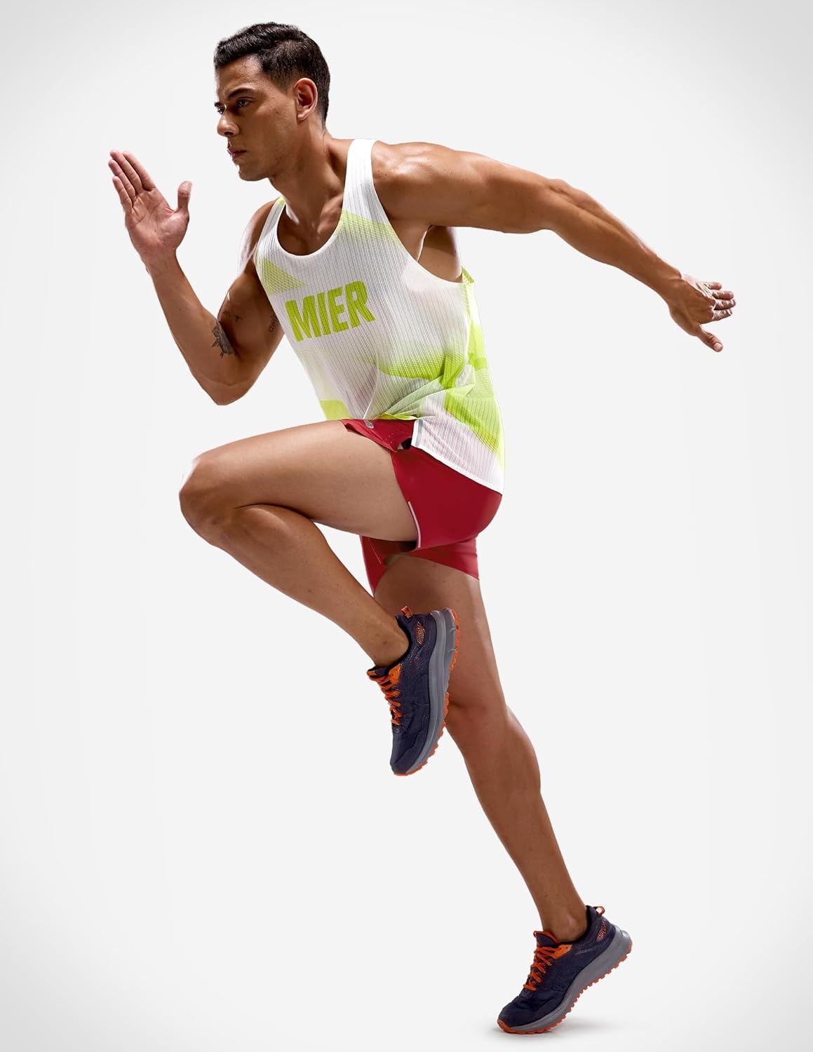 image:imageMIER Limitless Running Tank Tops Mens Quick Dry Seamless Marathon Racing Singlets Ultra LightweightLime Stripe