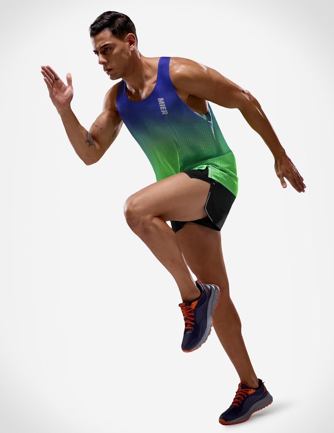 image:imageMIER Limitless Running Tank Tops Mens Quick Dry Seamless Marathon Racing Singlets Ultra LightweightNeonBlue