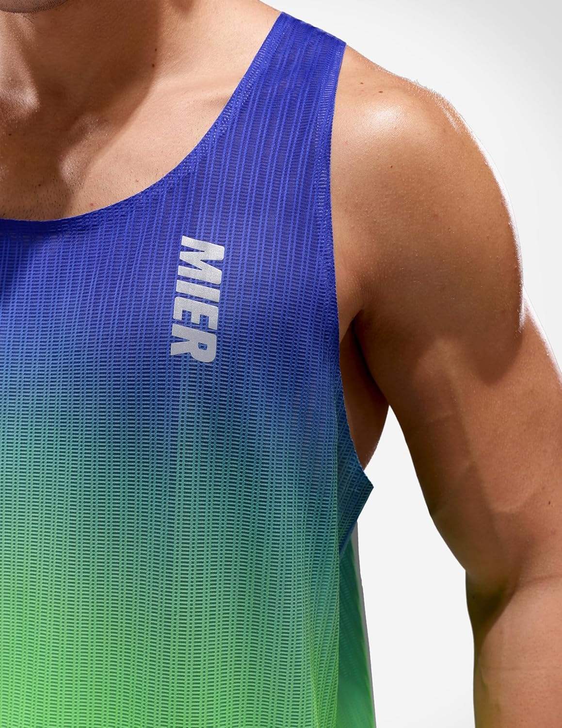 image:imageMIER Limitless Running Tank Tops Mens Quick Dry Seamless Marathon Racing Singlets Ultra LightweightNeonBlue