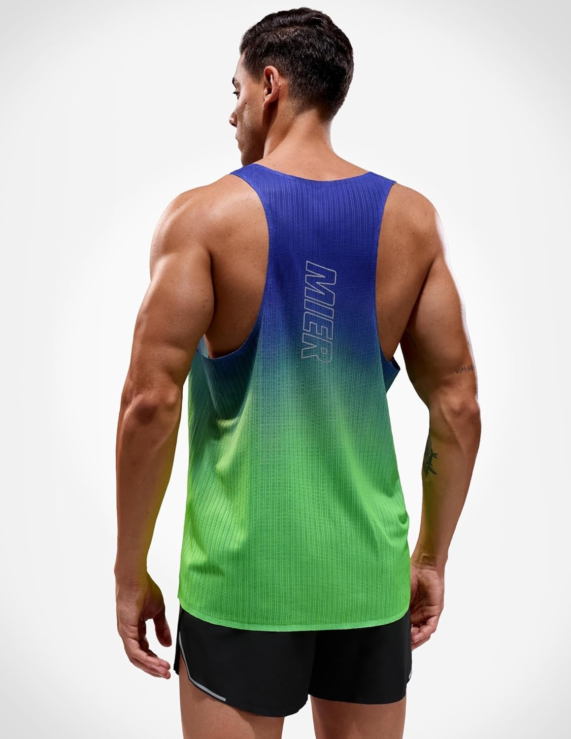 image:imageMIER Limitless Running Tank Tops Mens Quick Dry Seamless Marathon Racing Singlets Ultra LightweightNeonBlue