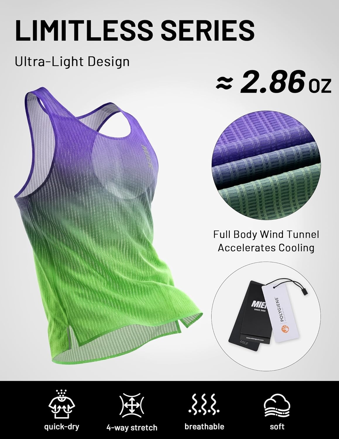 image:imageMIER Limitless Running Tank Tops Mens Quick Dry Seamless Marathon Racing Singlets Ultra LightweightNeonPurple