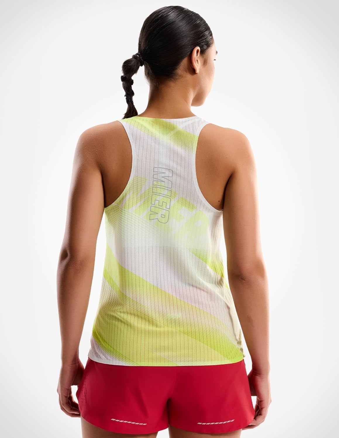 image:imageMIER Limitless Running Tank Tops Womens Seamless Quick Dry Marathon Racing Singlets Ultra LightweightLime Stripe