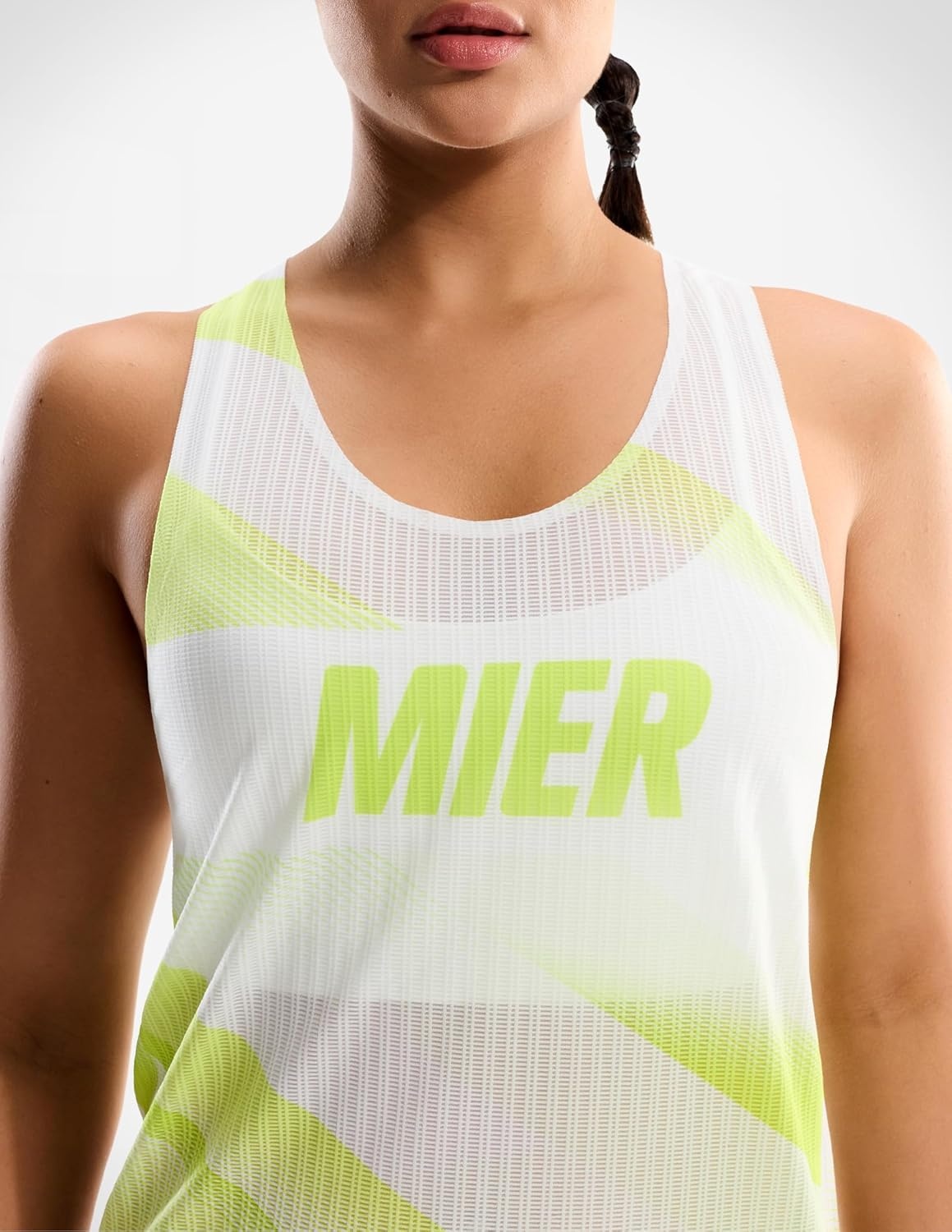 image:imageMIER Limitless Running Tank Tops Womens Seamless Quick Dry Marathon Racing Singlets Ultra LightweightLime Stripe