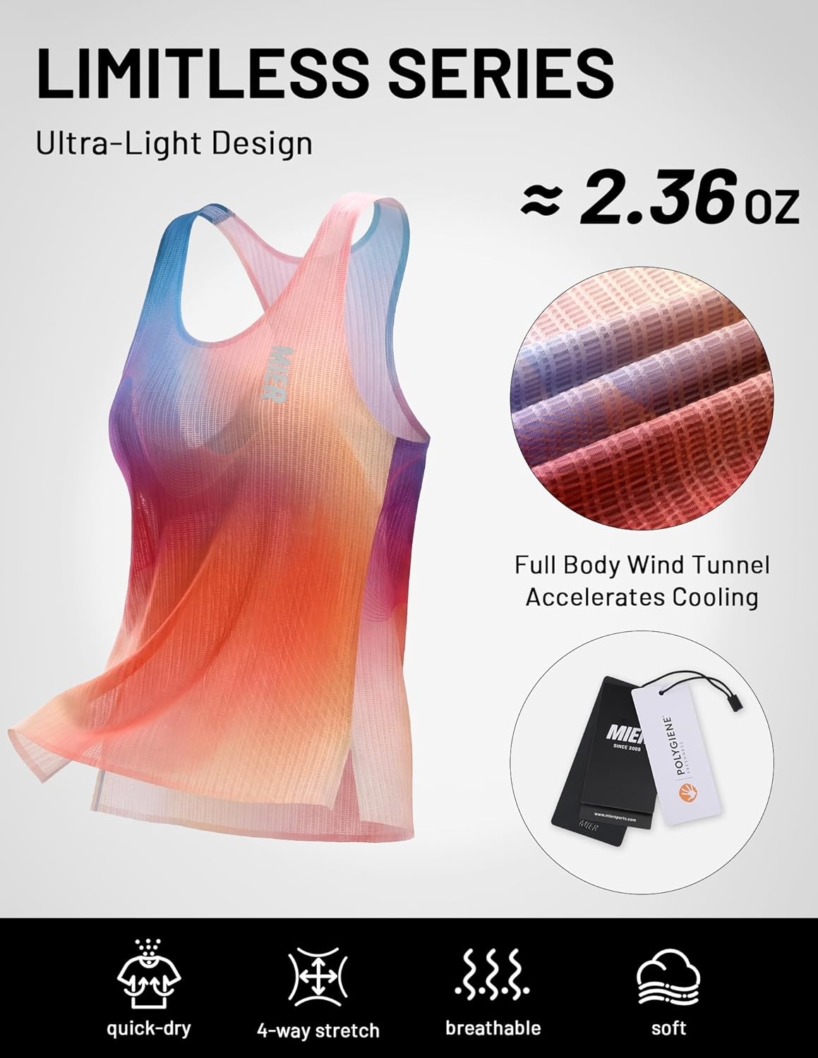 image:imageMIER Limitless Running Tank Tops Womens Seamless Quick Dry Marathon Racing Singlets Ultra LightweightRainbow Clouds