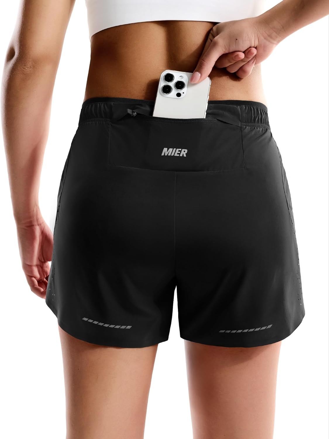image:imageMIER Limitless Womens 25 Running Shorts Dry Fit Marathon Racing Split Shorts with Zipper Pocket BriefLinedBlack