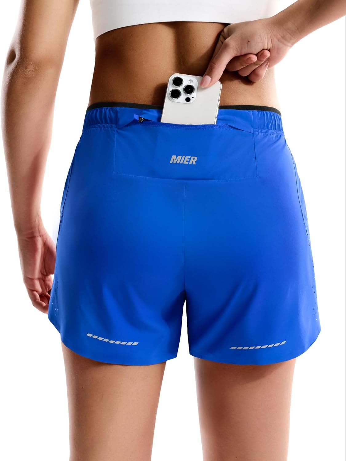image:imageMIER Limitless Womens 25 Running Shorts Dry Fit Marathon Racing Split Shorts with Zipper Pocket BriefLinedRoyal Blue