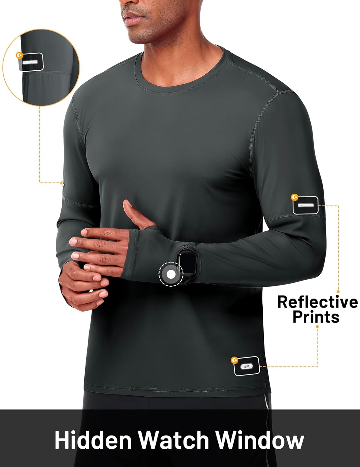 image:imageMIER Long Sleeve Shirts for Men UPF 50 UV Sun Protection Quick Dry Tee Shirt for Running Athletic Workout Gym FishingDark Grey