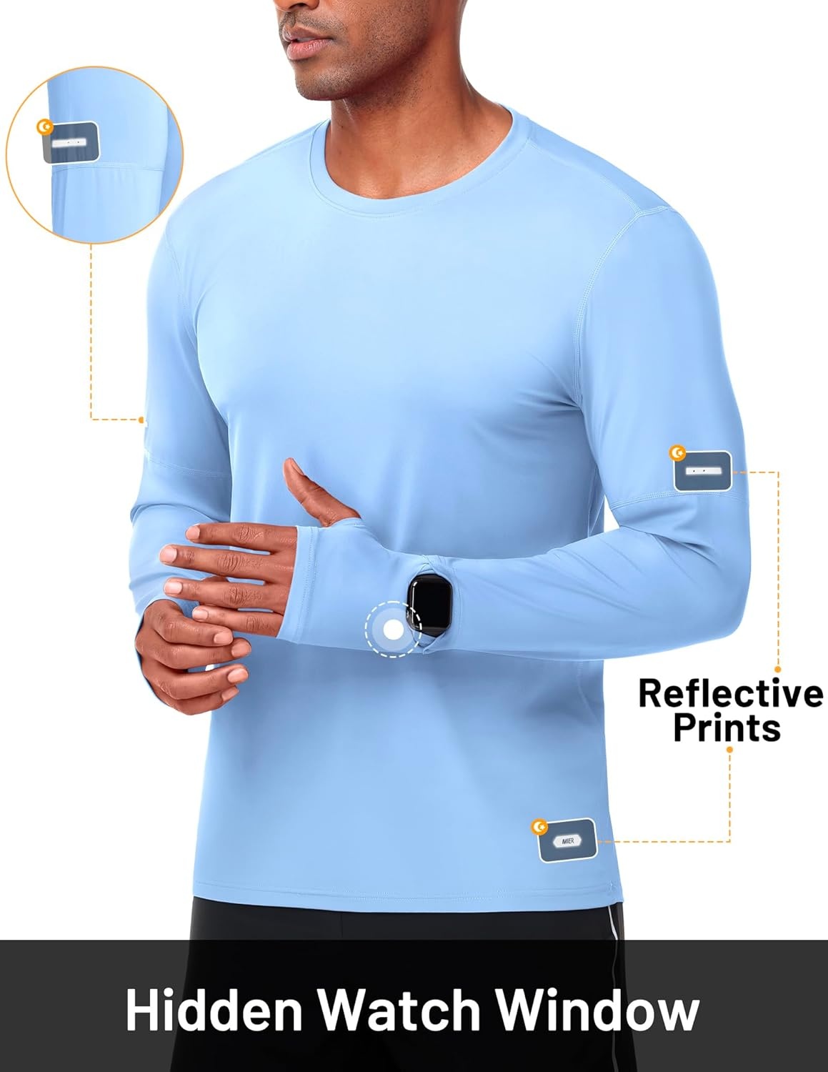 image:imageMIER Long Sleeve Shirts for Men UPF 50 UV Sun Protection Quick Dry Tee Shirt for Running Athletic Workout Gym FishingLight Blue