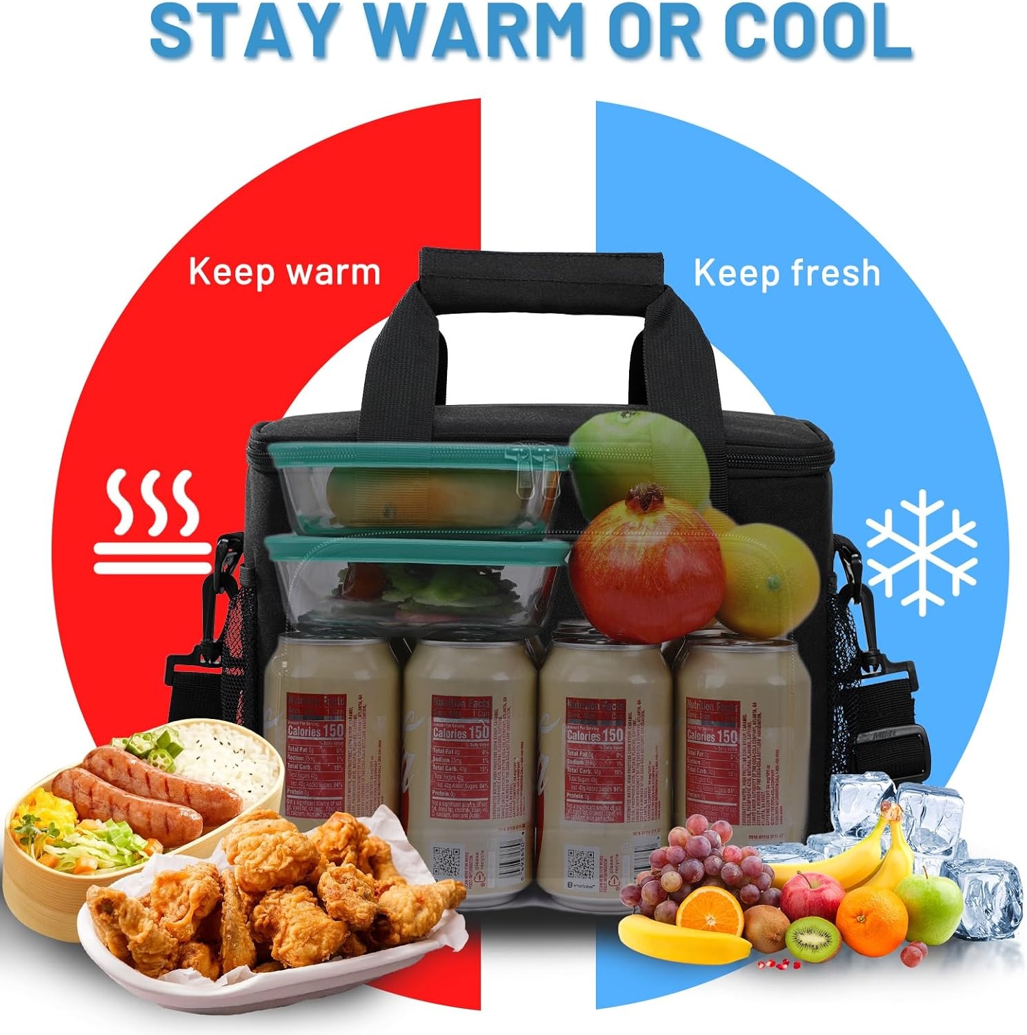 image:imageMIER Lunch Box for Men Adult Insulated Lunch Bag Heavy Duty Leakproof Lunch Cooler for Work Picnic Camping 16 Can Black