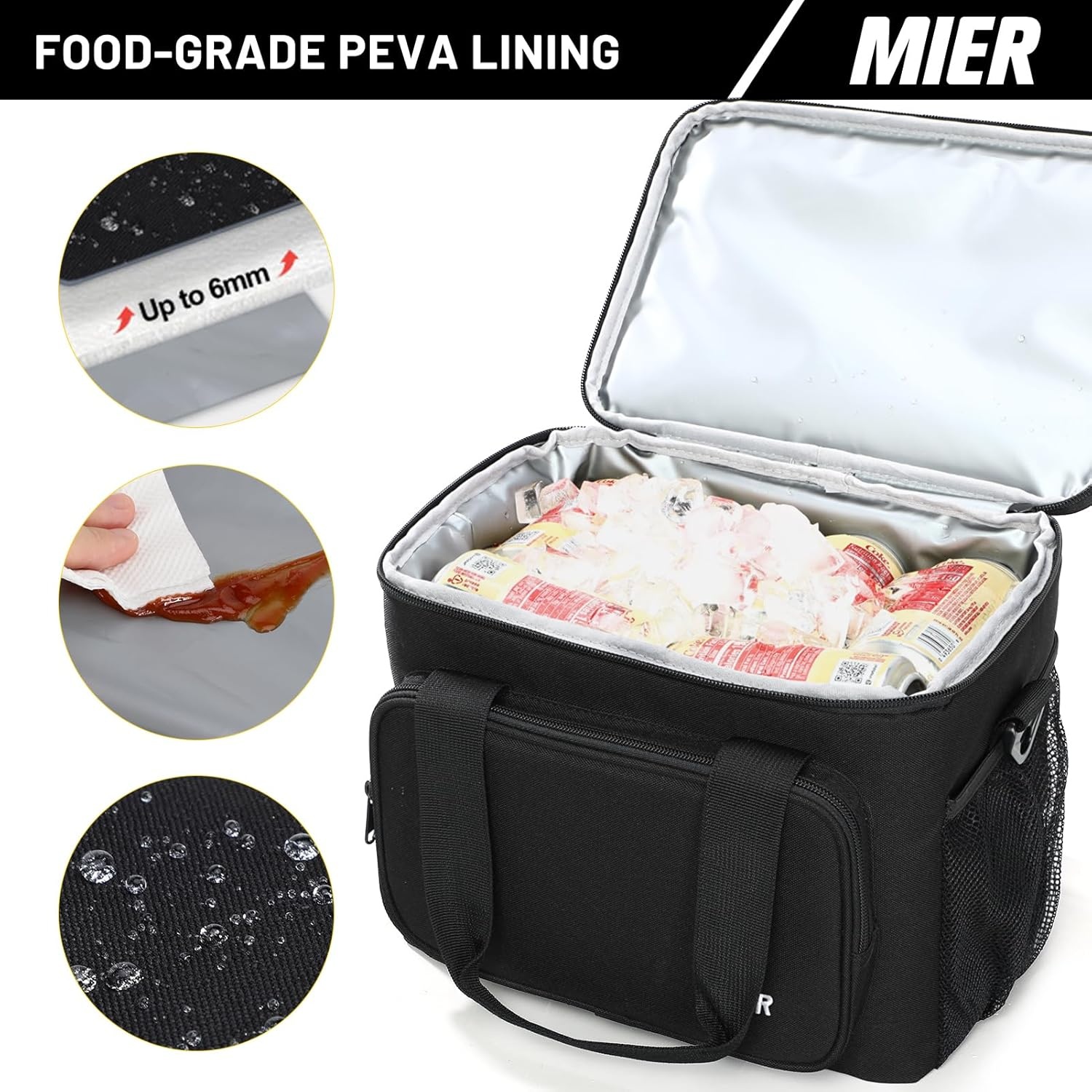 image:imageMIER Lunch Box for Men Adult Insulated Lunch Bag Heavy Duty Leakproof Lunch Cooler for Work Picnic Camping 16 Can Black