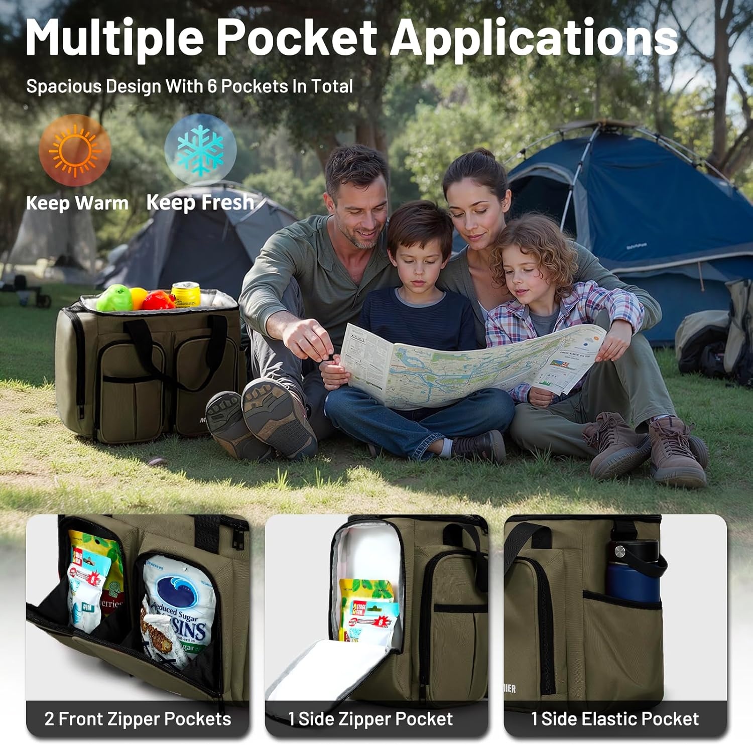 image:imageMIER Lunch Box for Men Heavy Duty Insulated Lunch Bag 20 Cans Large Leakproof Soft Cooler Bags with Multiple Pockets for Picnic Work Travel Army GreenArmy Green