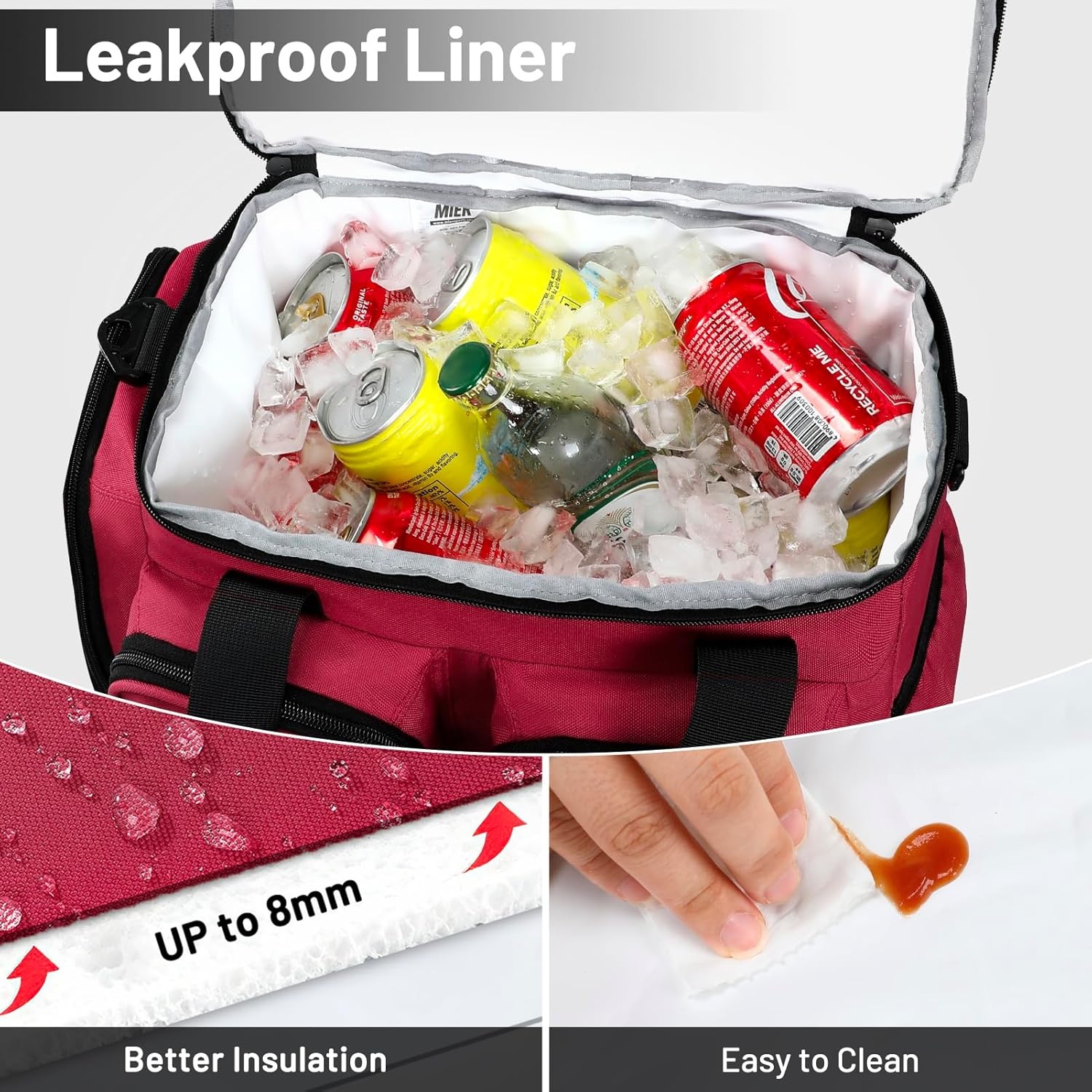 image:imageMIER Lunch Box for Men Heavy Duty Insulated Lunch Bag 20 Cans Large Leakproof Soft Cooler Bags with Multiple Pockets for Picnic Work Travel Army GreenRed
