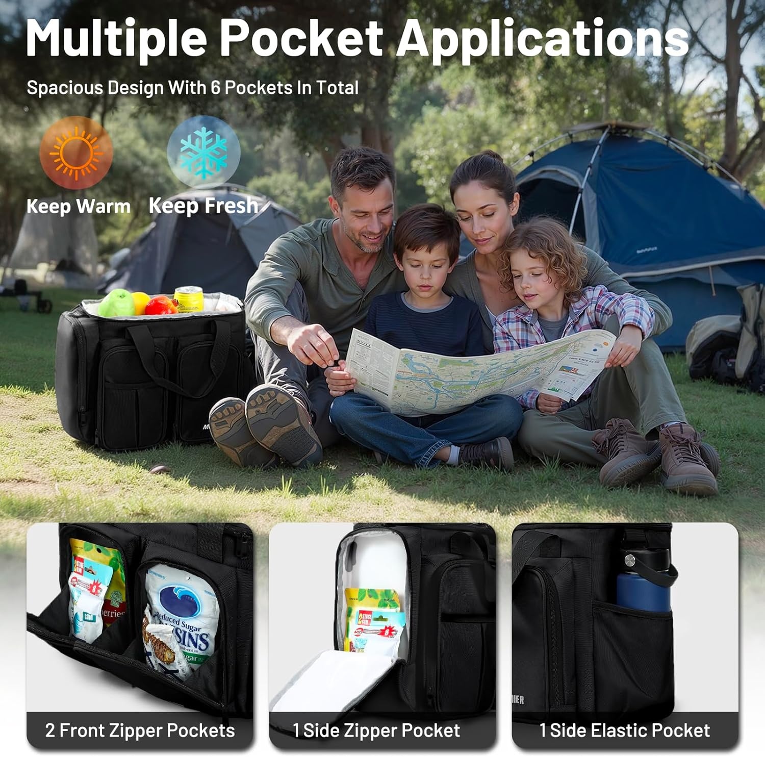 image:imageMIER Lunch Box for Men Heavy Duty Insulated Lunch Bag 20 Cans Large Leakproof Soft Cooler Bags with Multiple Pockets for Picnic Work Travel Army GreenBlack