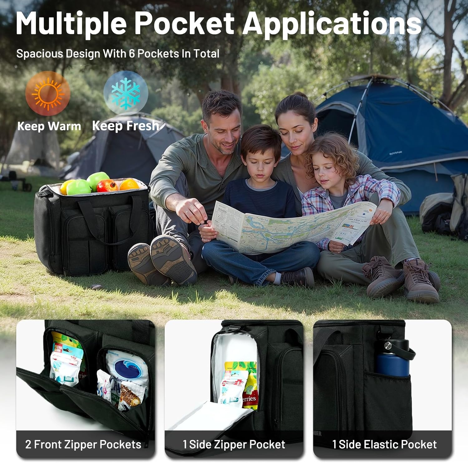 image:imageMIER Lunch Box for Men Heavy Duty Insulated Lunch Bag 20 Cans Large Leakproof Soft Cooler Bags with Multiple Pockets for Picnic Work Travel Army GreenDark Grey