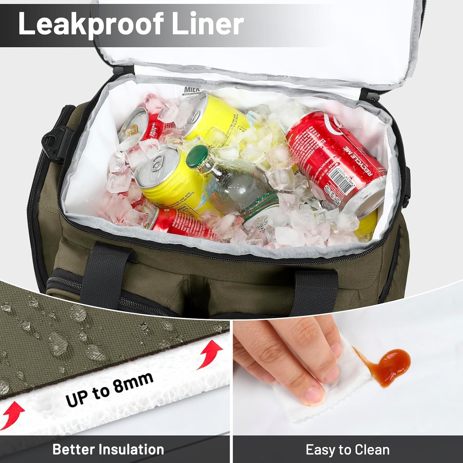 image:imageMIER Lunch Box for Men Heavy Duty Insulated Lunch Bag 20 Cans Large Leakproof Soft Cooler Bags with Multiple Pockets for Picnic Work Travel Army GreenArmy Green