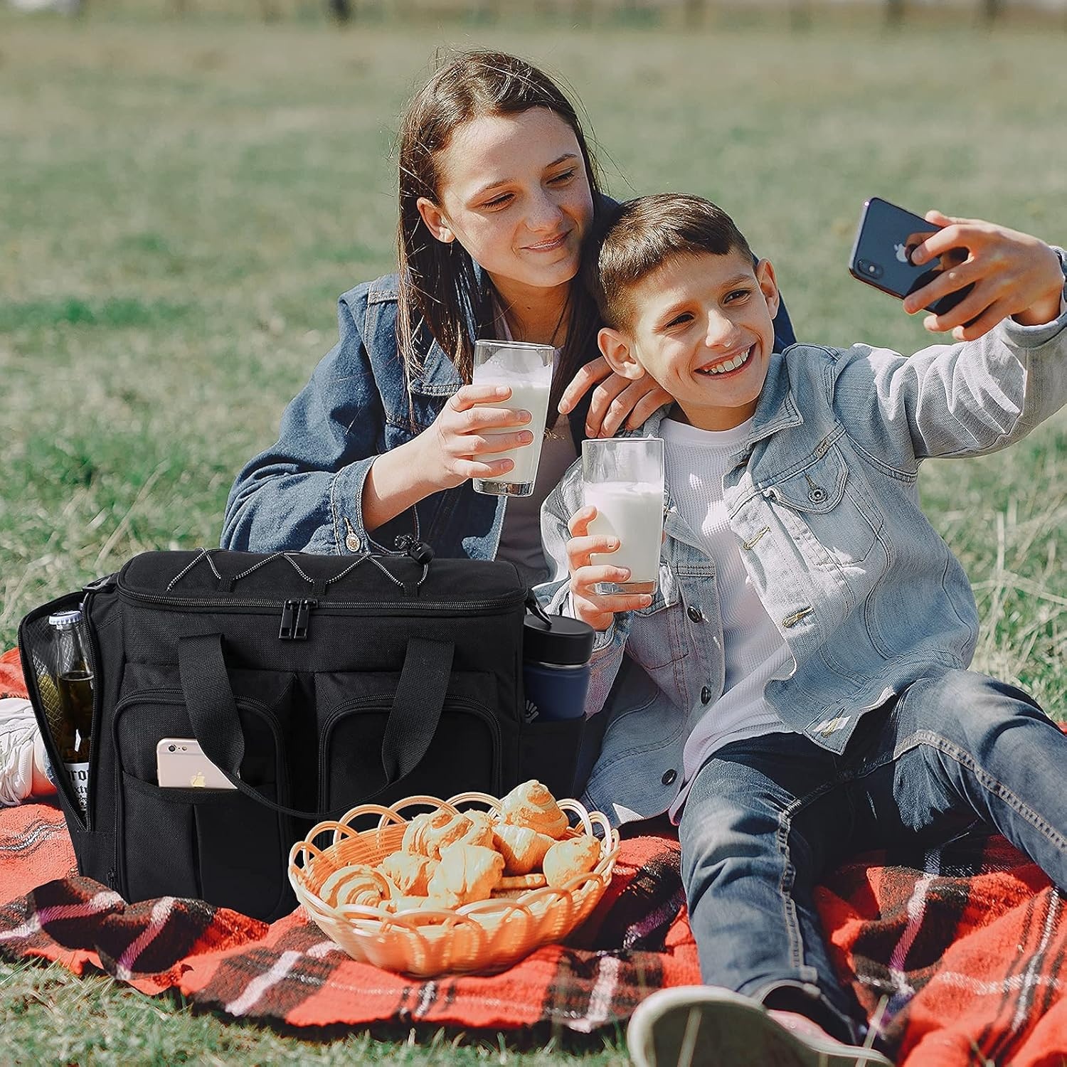 image:imageMIER Lunch Box for Men Heavy Duty Insulated Lunch Bag 20 Cans Large Leakproof Soft Cooler Bags with Multiple Pockets for Picnic Work Travel Army GreenBlack