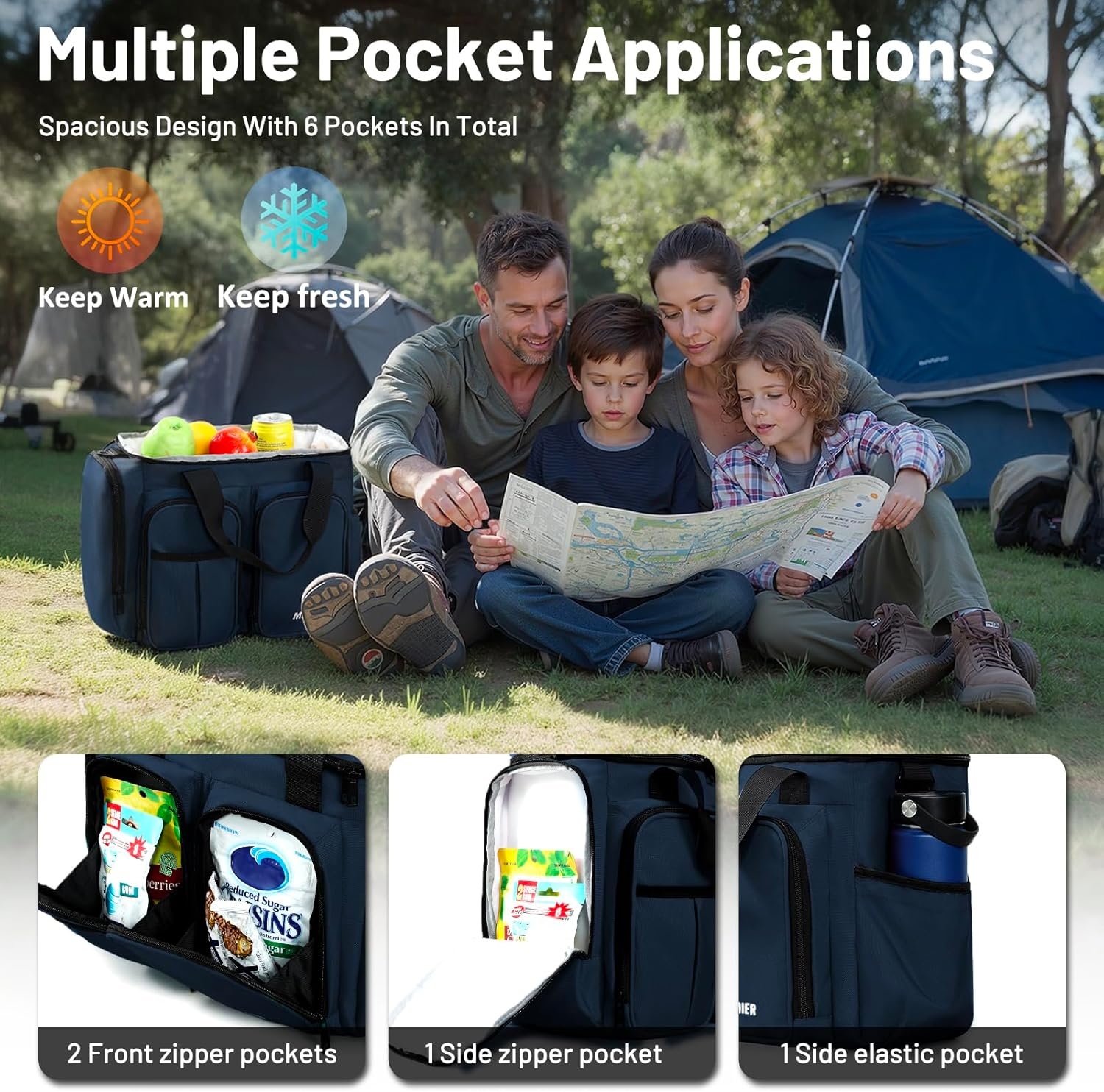 image:imageMIER Lunch Box for Men Heavy Duty Insulated Lunch Bag 20 Cans Large Leakproof Soft Cooler Bags with Multiple Pockets for Picnic Work Travel Army GreenNavy Blue