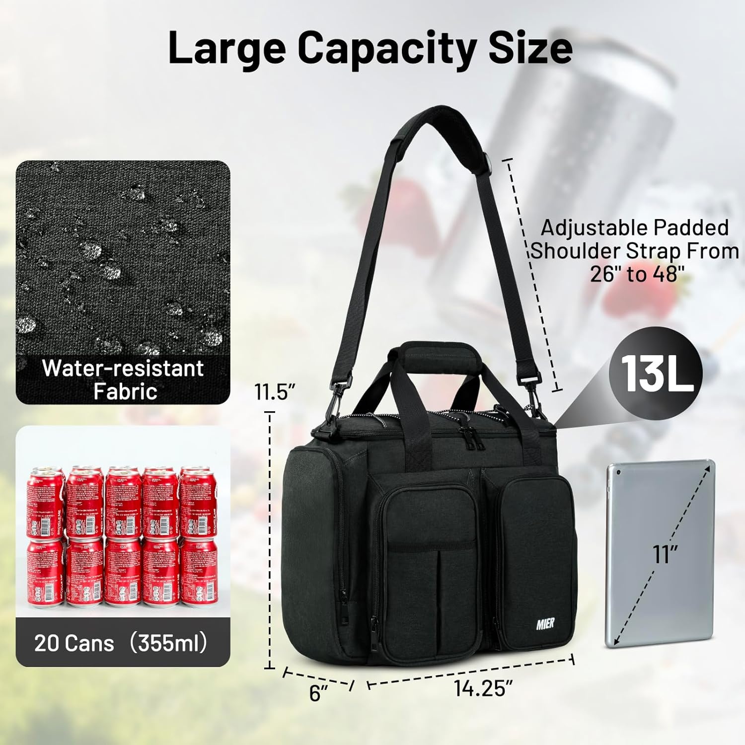 image:imageMIER Lunch Box for Men Heavy Duty Insulated Lunch Bag 20 Cans Large Leakproof Soft Cooler Bags with Multiple Pockets for Picnic Work Travel Army GreenDark Grey