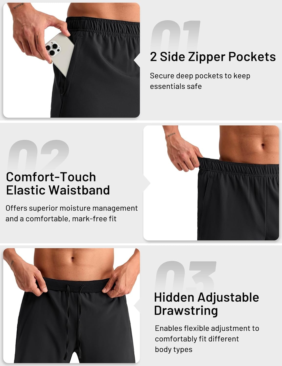 image:imageMIER Mens 2 in 1 Running Shorts 7 Workout Gym Athletic Shorts for Men Quick Dry Lightweight with Pockets for TrainingBlack
