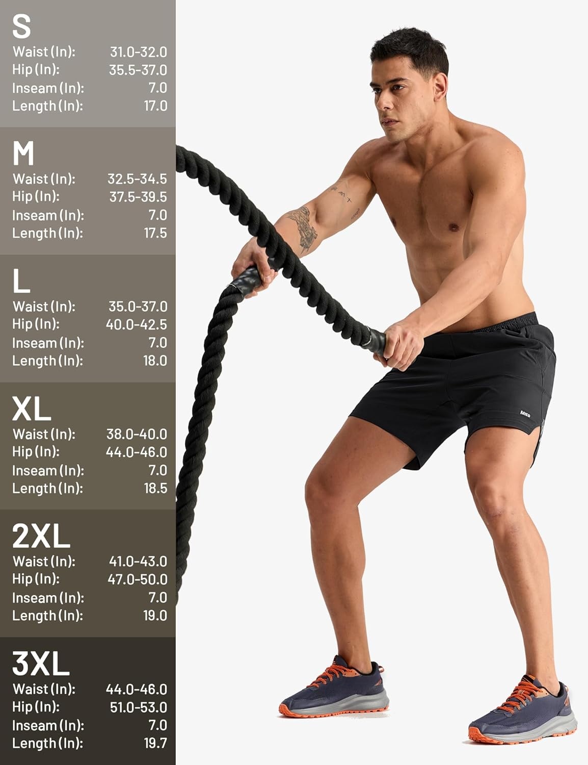 image:imageMIER Mens 2 in 1 Running Shorts 7 Workout Gym Athletic Shorts for Men Quick Dry Lightweight with Pockets for TrainingBlack
