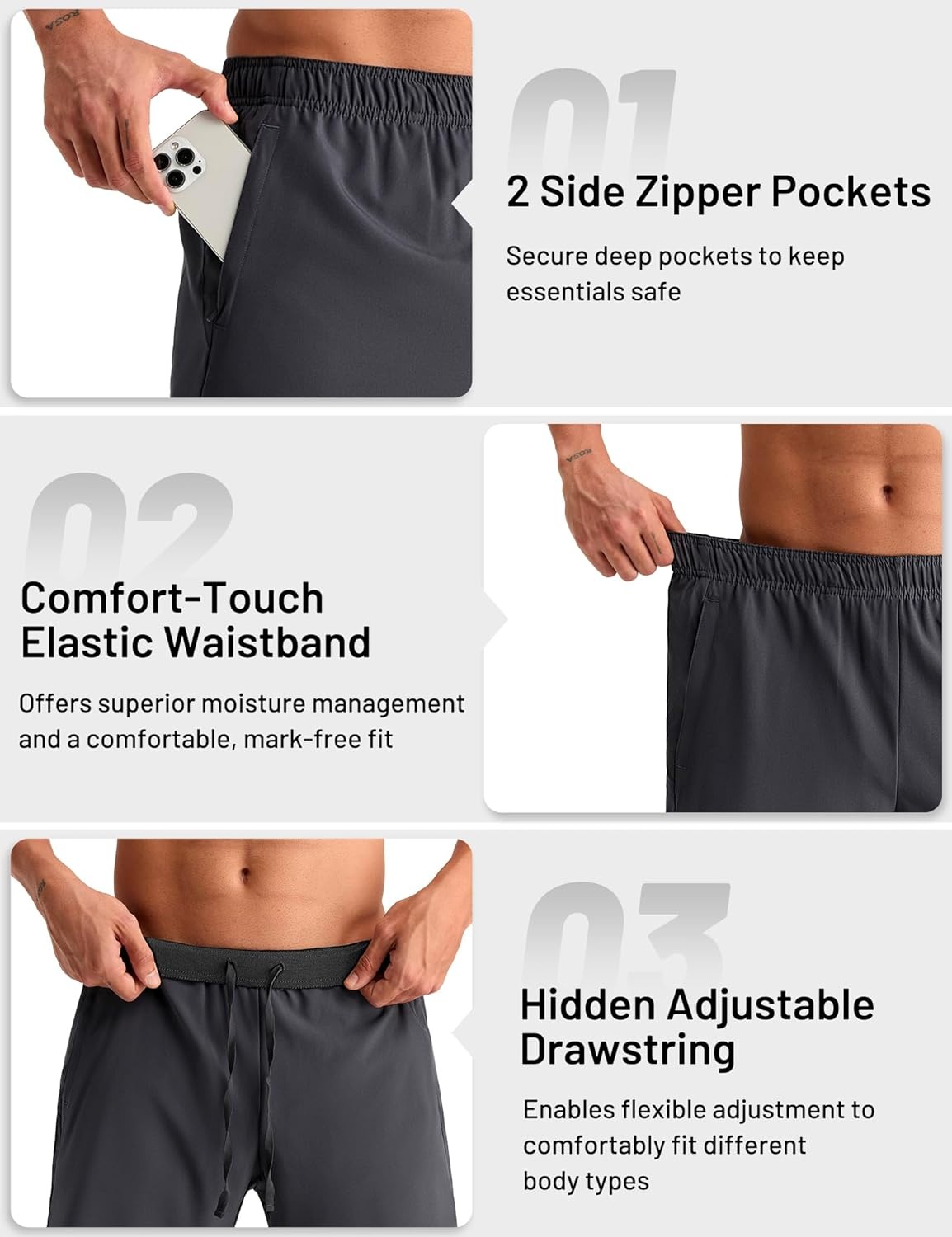 image:imageMIER Mens 2 in 1 Running Shorts 7 Workout Gym Athletic Shorts for Men Quick Dry Lightweight with Pockets for TrainingDark Grey