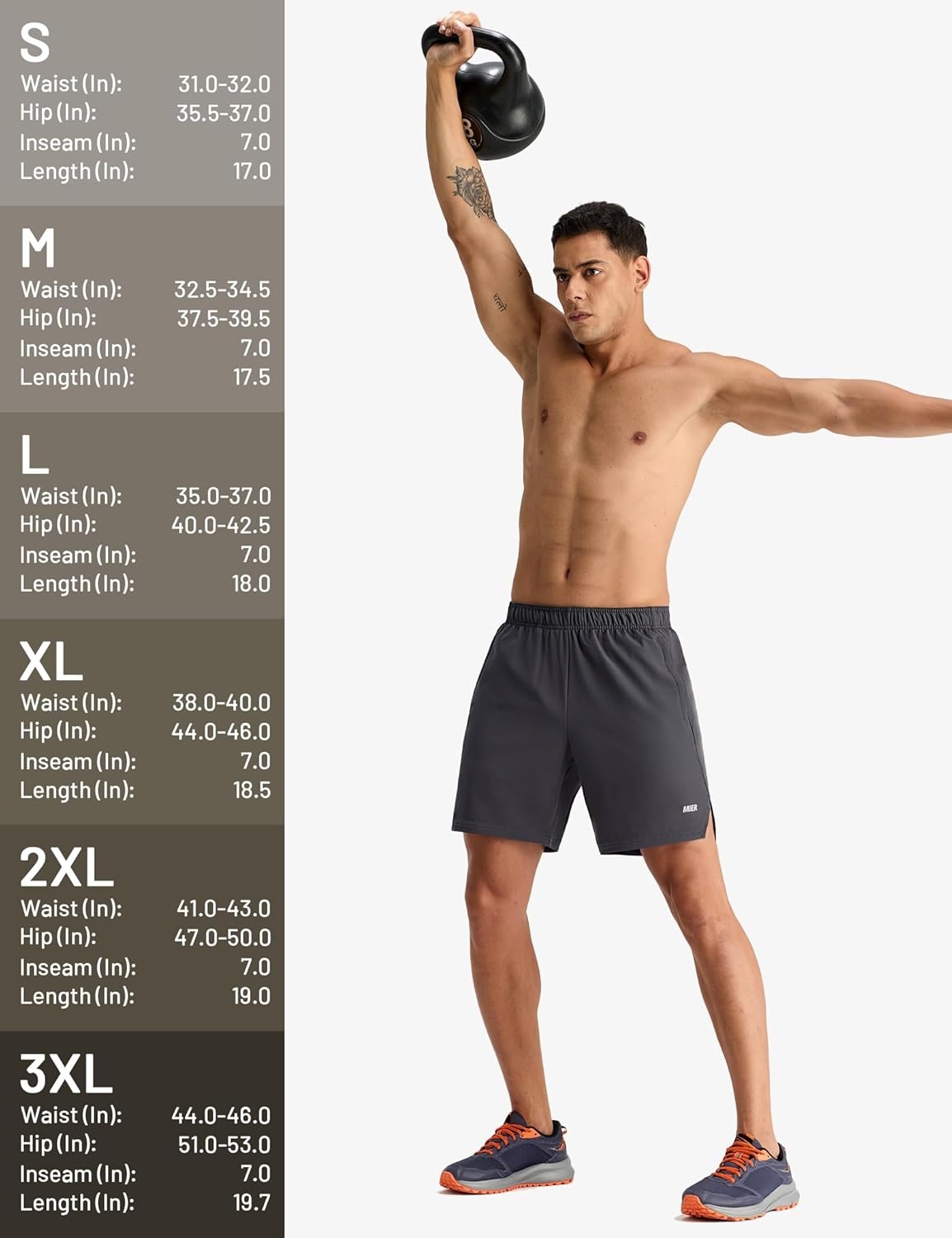 image:imageMIER Mens 2 in 1 Running Shorts 7 Workout Gym Athletic Shorts for Men Quick Dry Lightweight with Pockets for TrainingDark Grey