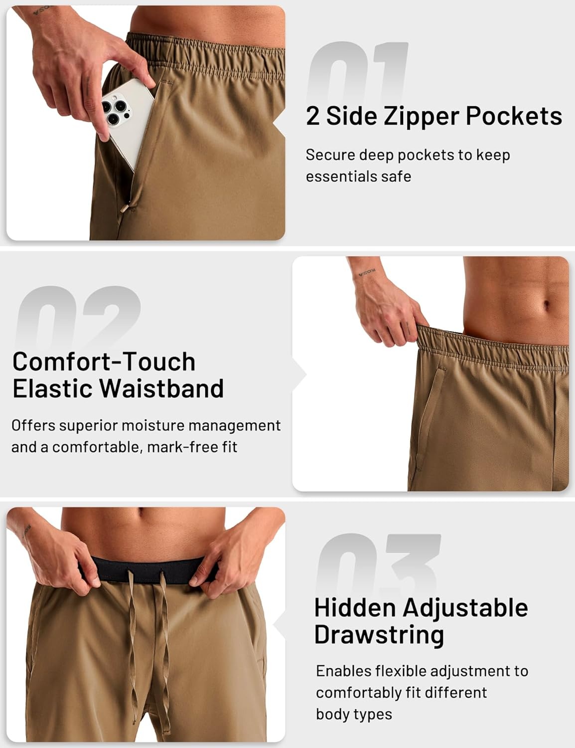 image:imageMIER Mens 2 in 1 Running Shorts 7 Workout Gym Athletic Shorts for Men Quick Dry Lightweight with Pockets for TrainingKhaki