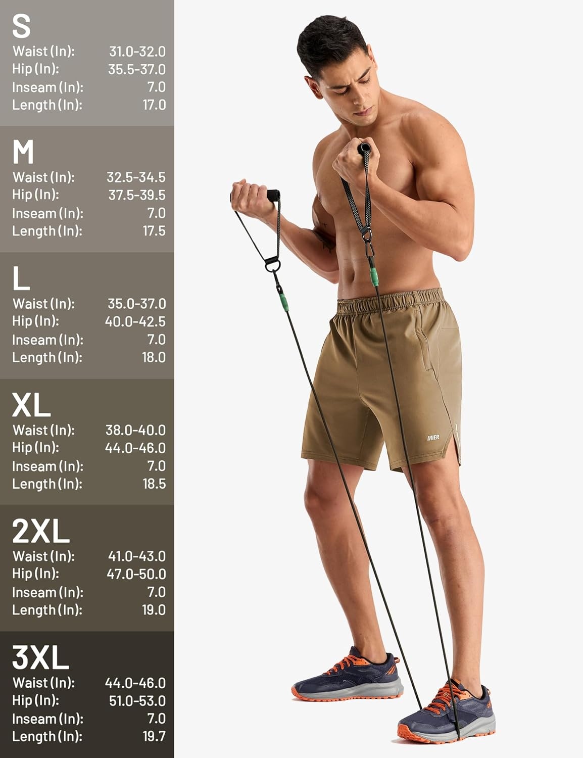 image:imageMIER Mens 2 in 1 Running Shorts 7 Workout Gym Athletic Shorts for Men Quick Dry Lightweight with Pockets for TrainingKhaki