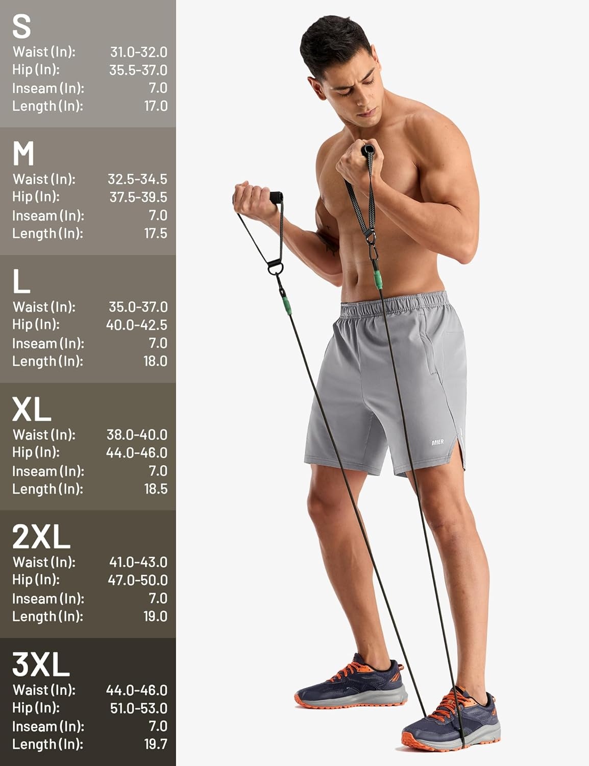 image:imageMIER Mens 2 in 1 Running Shorts 7 Workout Gym Athletic Shorts for Men Quick Dry Lightweight with Pockets for TrainingLight Grey