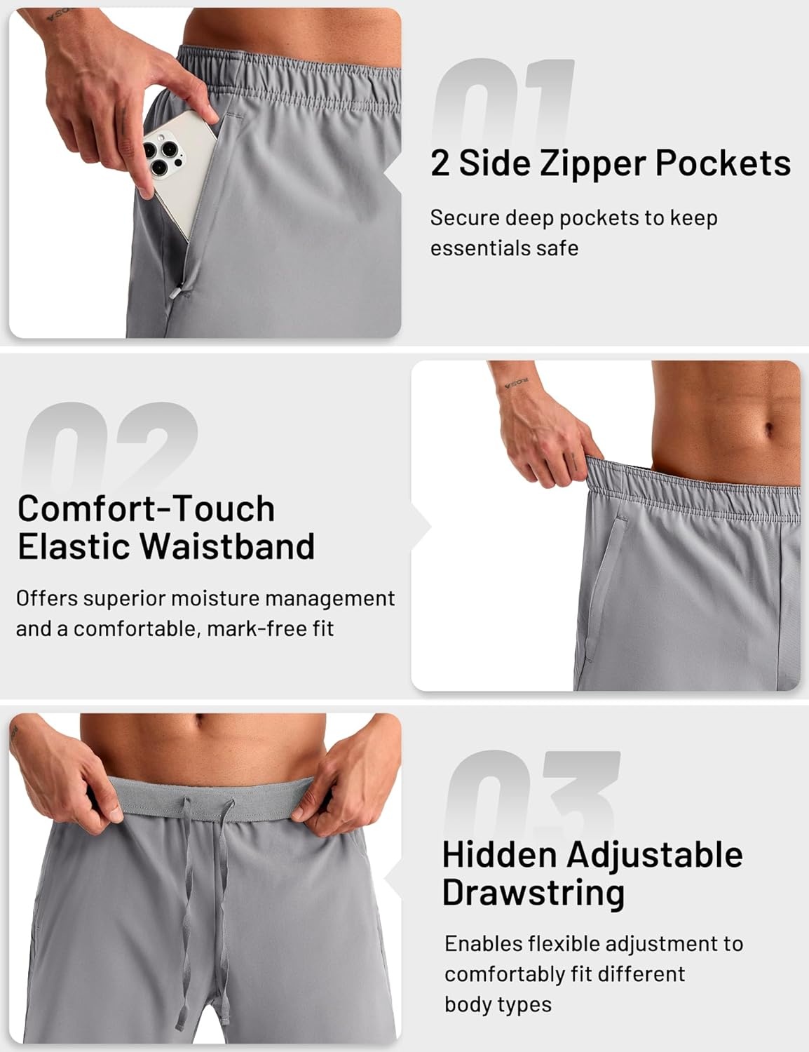 image:imageMIER Mens 2 in 1 Running Shorts 7 Workout Gym Athletic Shorts for Men Quick Dry Lightweight with Pockets for TrainingLight Grey