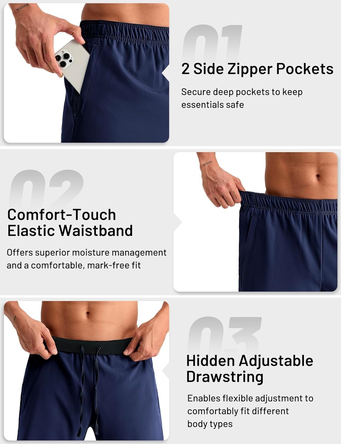 image:imageMIER Mens 2 in 1 Running Shorts 7 Workout Gym Athletic Shorts for Men Quick Dry Lightweight with Pockets for TrainingNavy