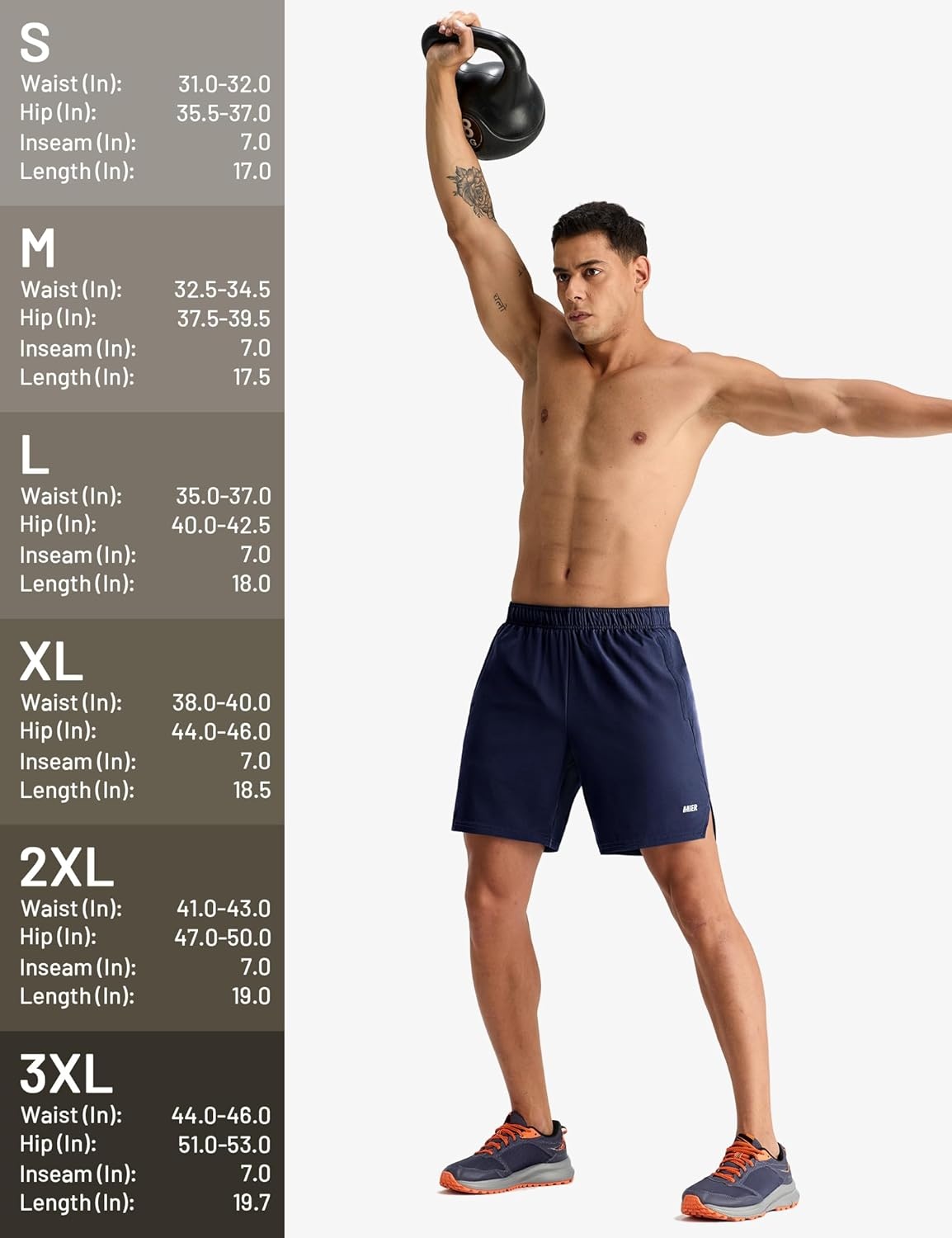image:imageMIER Mens 2 in 1 Running Shorts 7 Workout Gym Athletic Shorts for Men Quick Dry Lightweight with Pockets for TrainingNavy