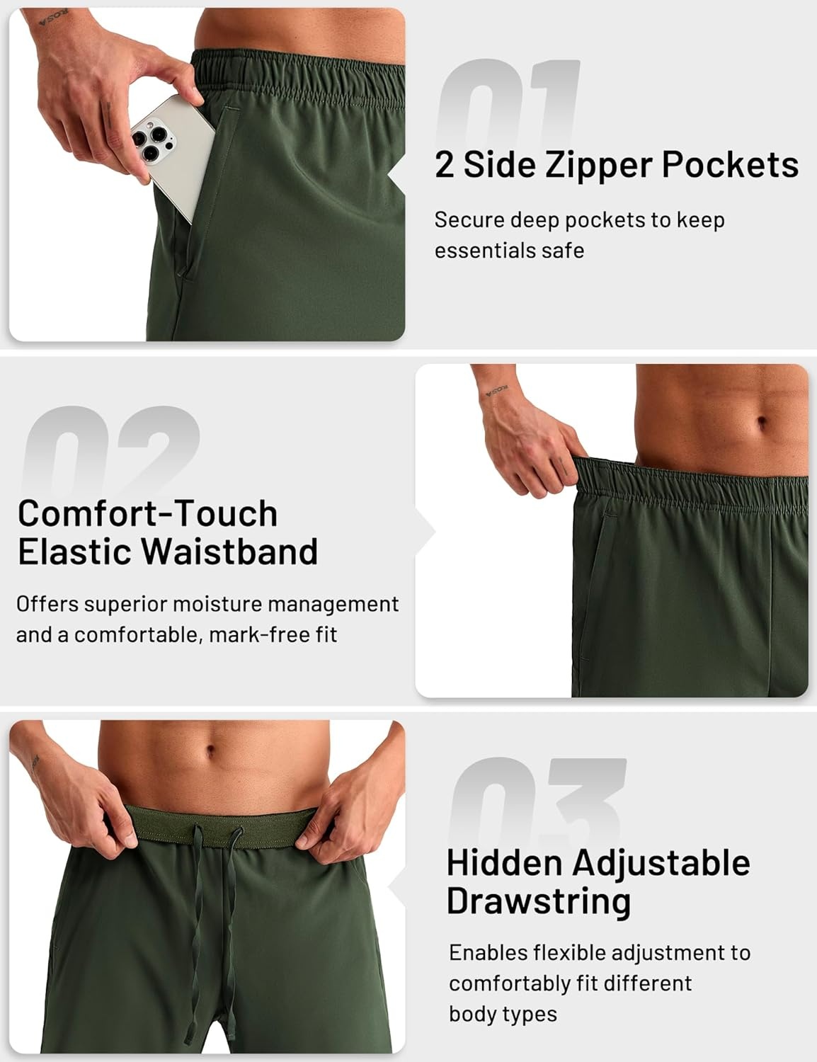 image:imageMIER Mens 2 in 1 Running Shorts 7 Workout Gym Athletic Shorts for Men Quick Dry Lightweight with Pockets for TrainingOlive Green