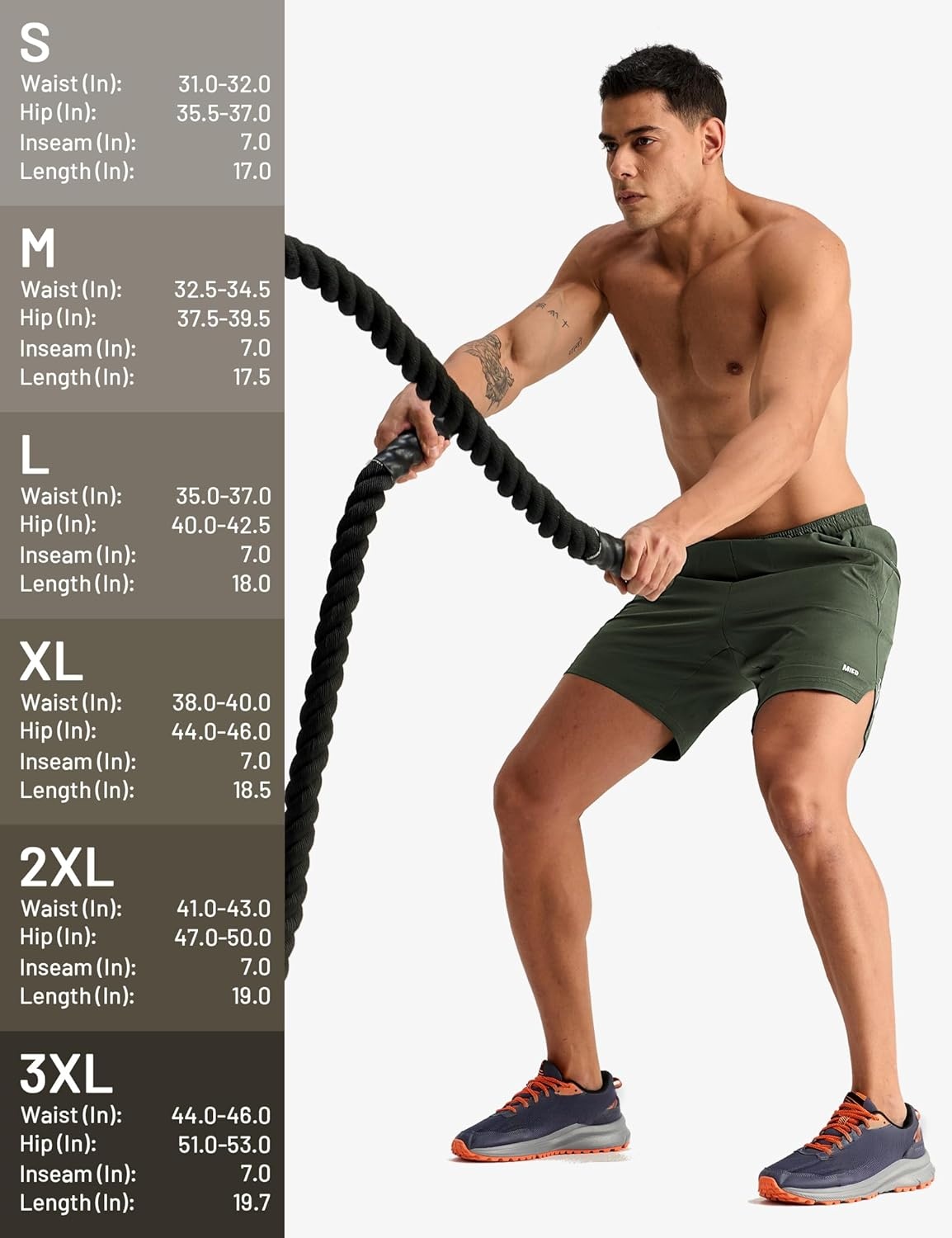 image:imageMIER Mens 2 in 1 Running Shorts 7 Workout Gym Athletic Shorts for Men Quick Dry Lightweight with Pockets for TrainingOlive Green