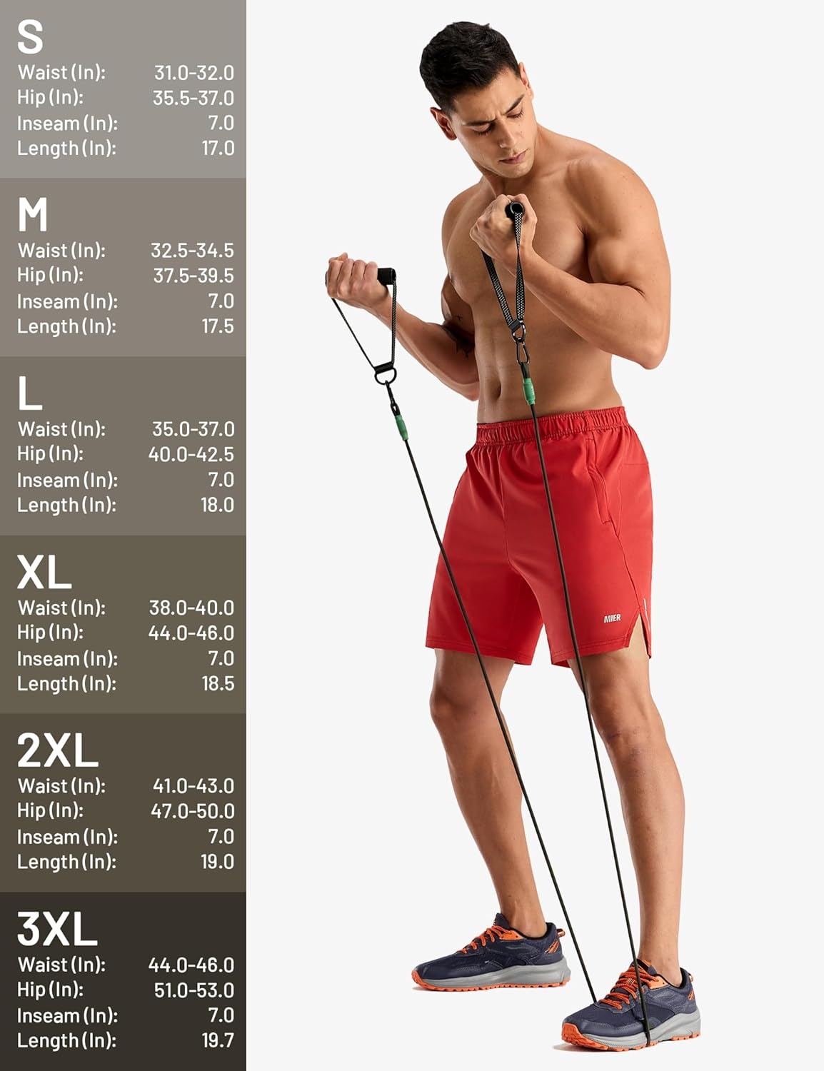 image:imageMIER Mens 2 in 1 Running Shorts 7 Workout Gym Athletic Shorts for Men Quick Dry Lightweight with Pockets for TrainingRed