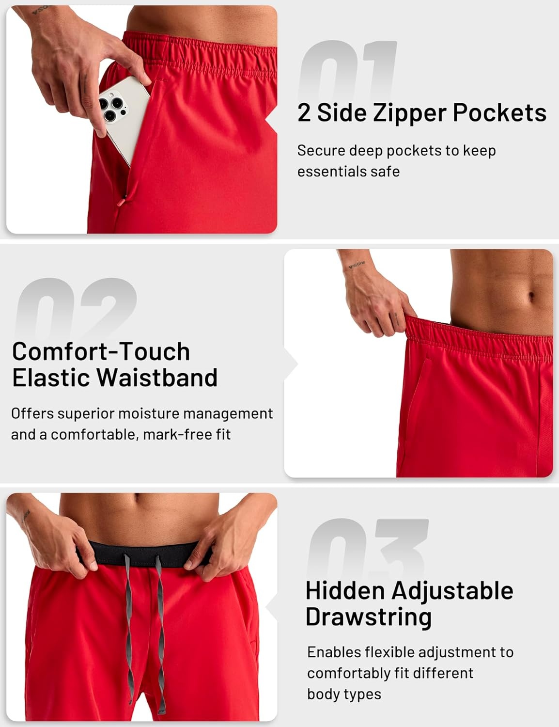 image:imageMIER Mens 2 in 1 Running Shorts 7 Workout Gym Athletic Shorts for Men Quick Dry Lightweight with Pockets for TrainingRed