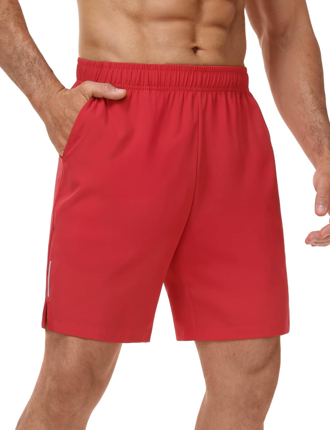 image:imageMIER Mens 3 Pack Athletic Running Shorts 7 Inch Quick Dry Lightweight Gym Workout Training Shorts with Pockets No LinerBlackLight GreyRed