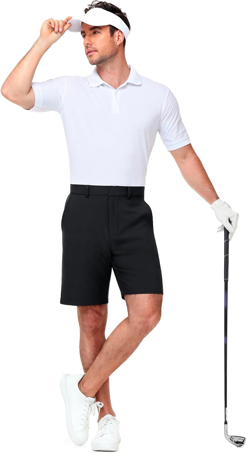 image:imageMIER Mens Golf Shorts 7 9 Stretch Lightweight Work Dress Flat Front Shorts with 4 Pockets for Casual Travel HikingBlack