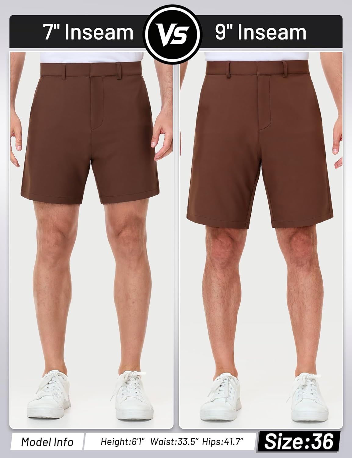 image:imageMIER Mens Golf Shorts 7 9 Stretch Lightweight Work Dress Flat Front Shorts with 4 Pockets for Casual Travel HikingBrown