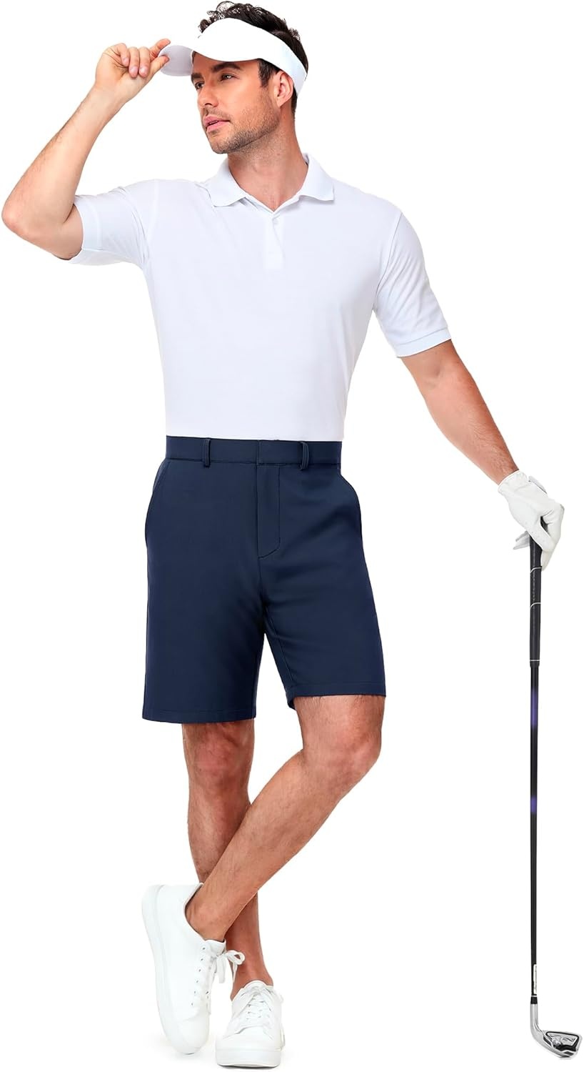 image:imageMIER Mens Golf Shorts 7 9 Stretch Lightweight Work Dress Flat Front Shorts with 4 Pockets for Casual Travel HikingNavy