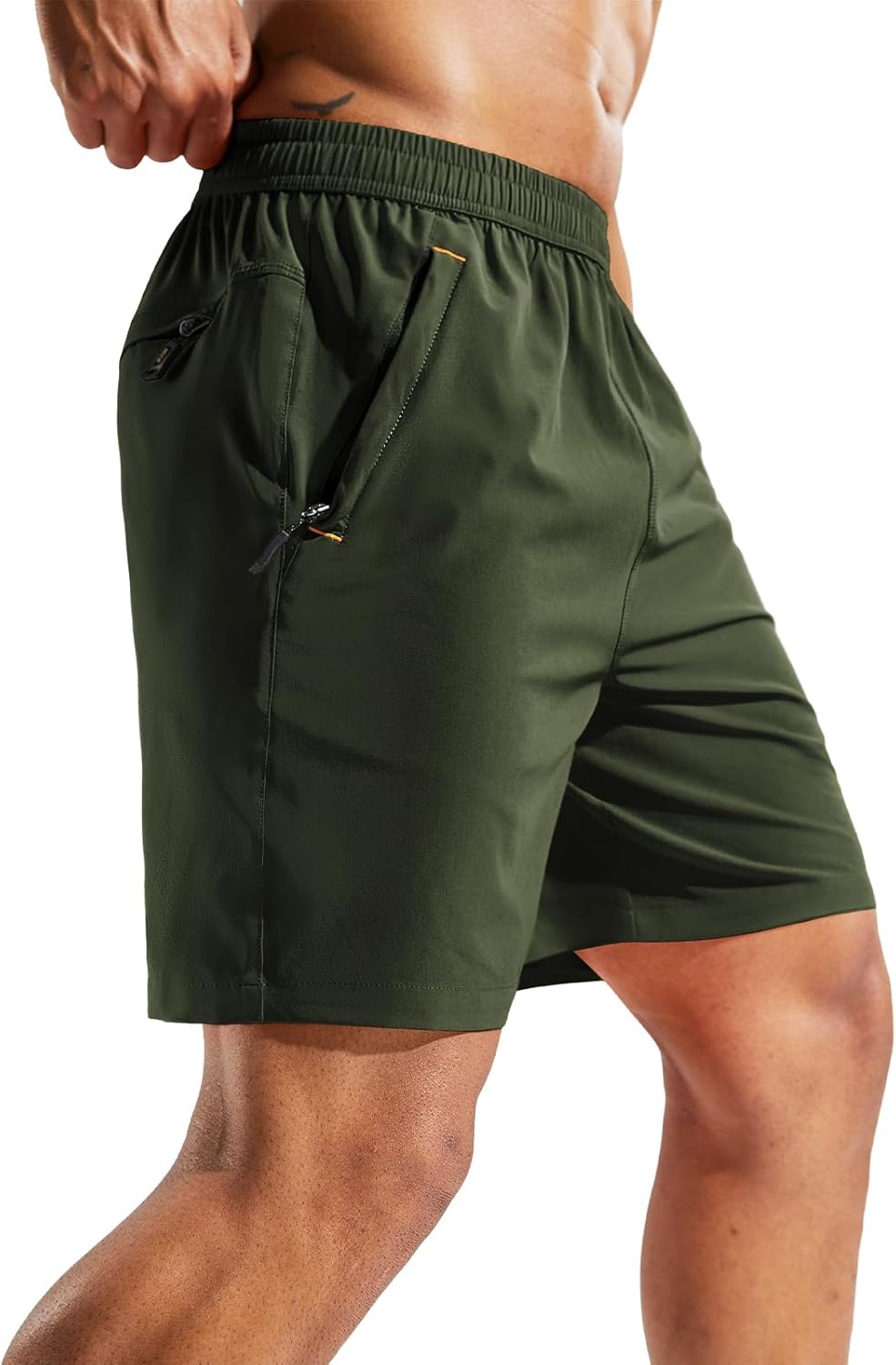 image:imageMIER Mens Quick Dry Running Shorts with Zipper Pocket Elastic Waist Athletic Workout Exercise ShortsArmy Green