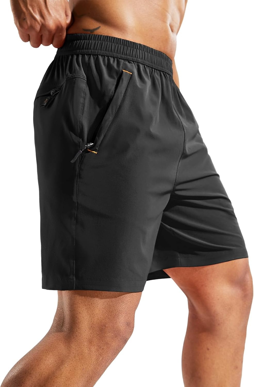 image:imageMIER Mens Quick Dry Running Shorts with Zipper Pocket Elastic Waist Athletic Workout Exercise ShortsBlack